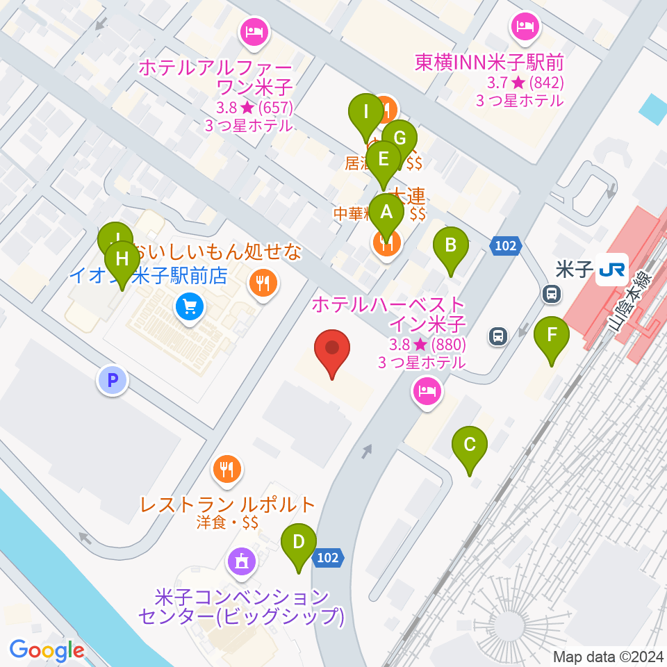 米子市文化ホール 練習室周辺の駐車場・コインパーキング一覧地図