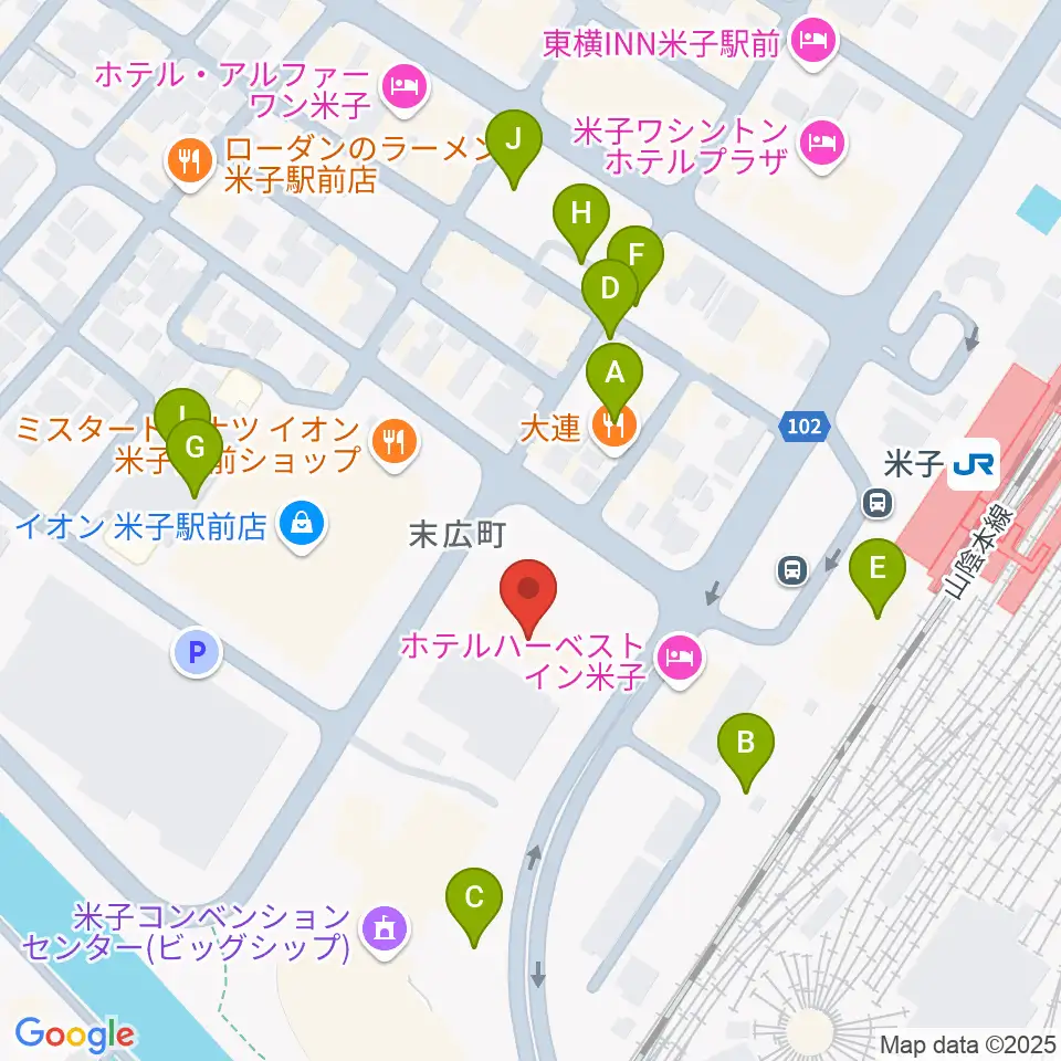 米子市文化ホール 練習室周辺の駐車場・コインパーキング一覧地図