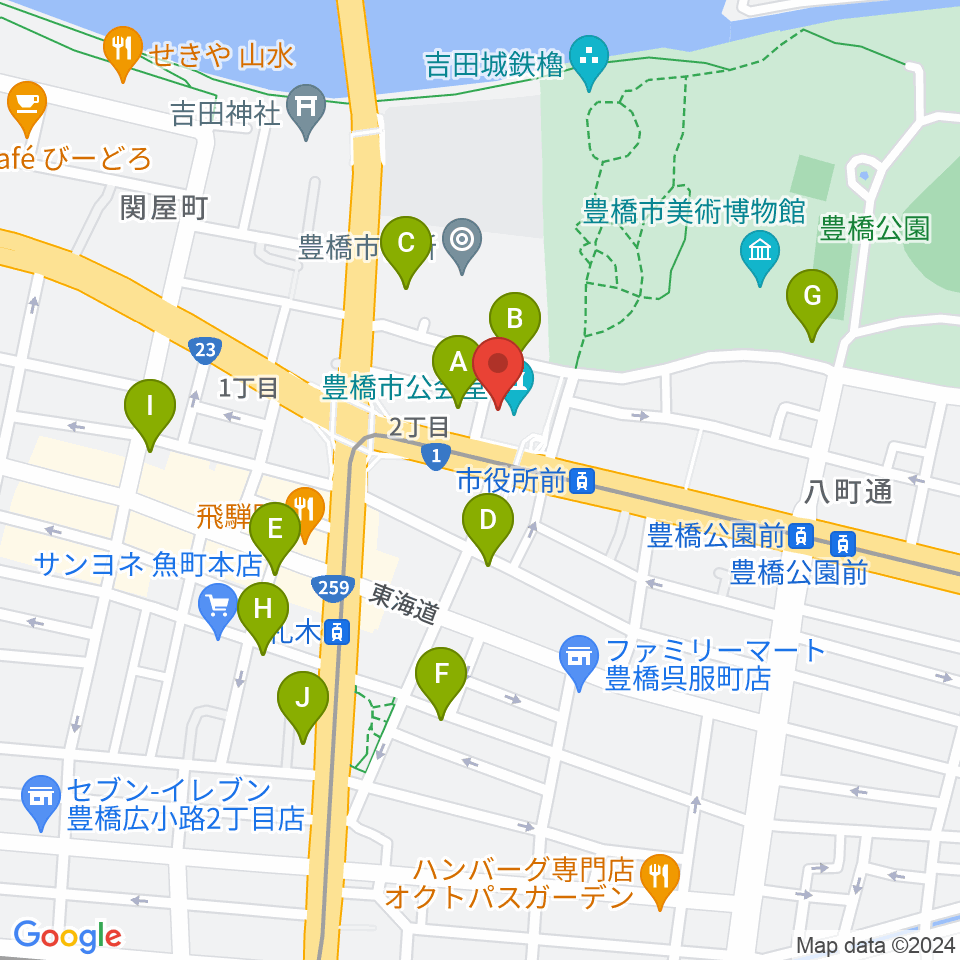 豊橋市公会堂周辺の駐車場・コインパーキング一覧地図