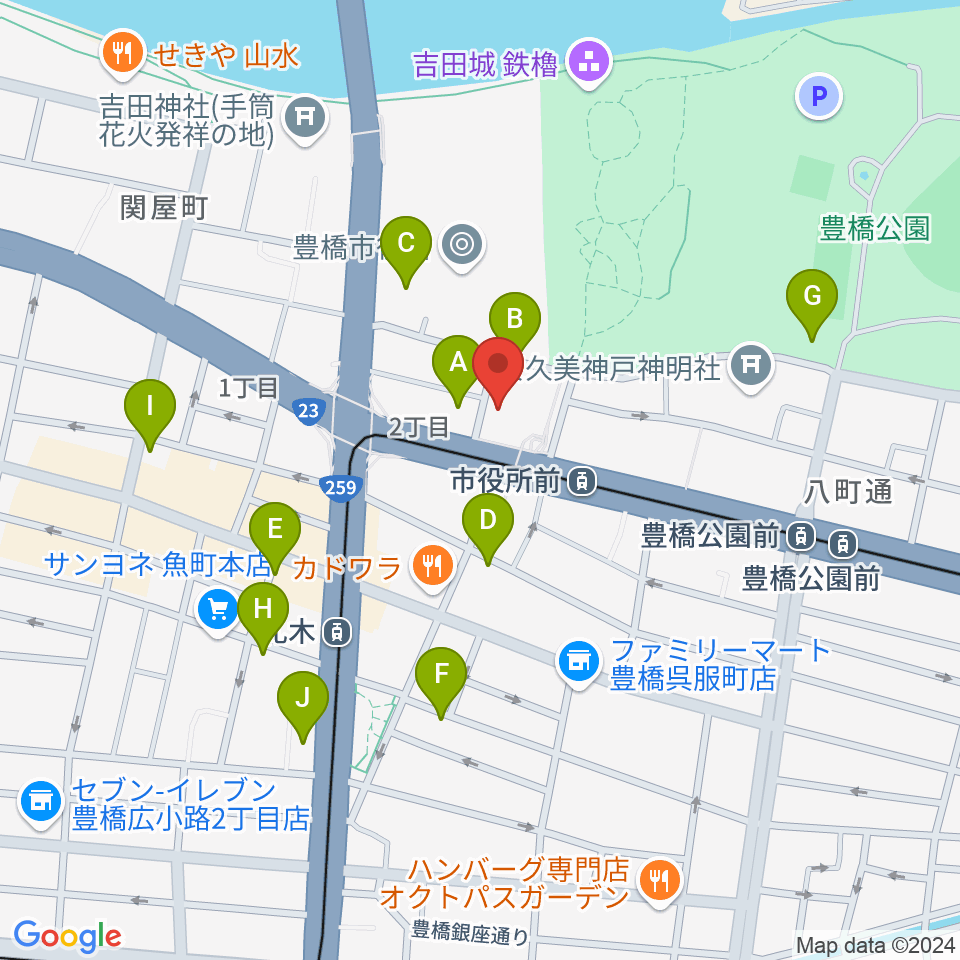 豊橋市公会堂周辺の駐車場・コインパーキング一覧地図