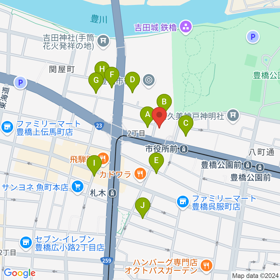 豊橋市公会堂周辺の駐車場・コインパーキング一覧地図