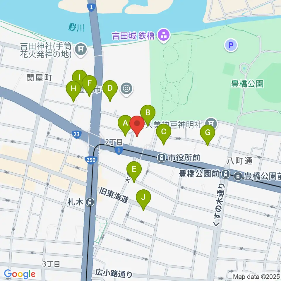 豊橋市公会堂周辺の駐車場・コインパーキング一覧地図