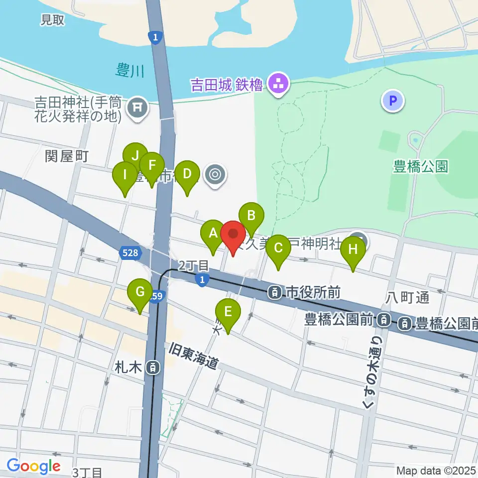 豊橋市公会堂周辺の駐車場・コインパーキング一覧地図