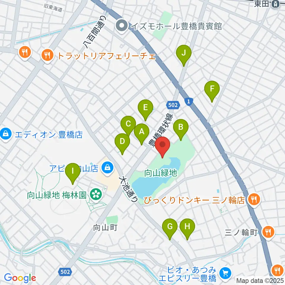 豊橋市民文化会館周辺の駐車場・コインパーキング一覧地図