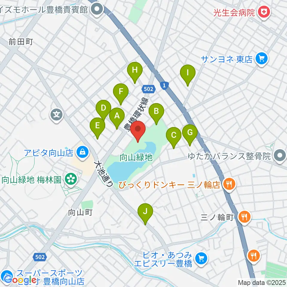 豊橋市民文化会館周辺の駐車場・コインパーキング一覧地図
