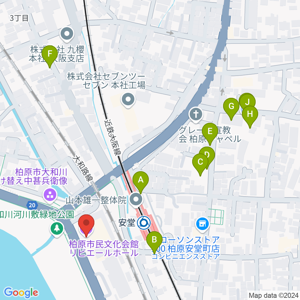 リビエールホール 柏原市民文化会館周辺の駐車場・コインパーキング一覧地図