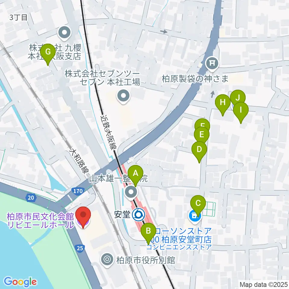 リビエールホール 柏原市民文化会館周辺の駐車場・コインパーキング一覧地図