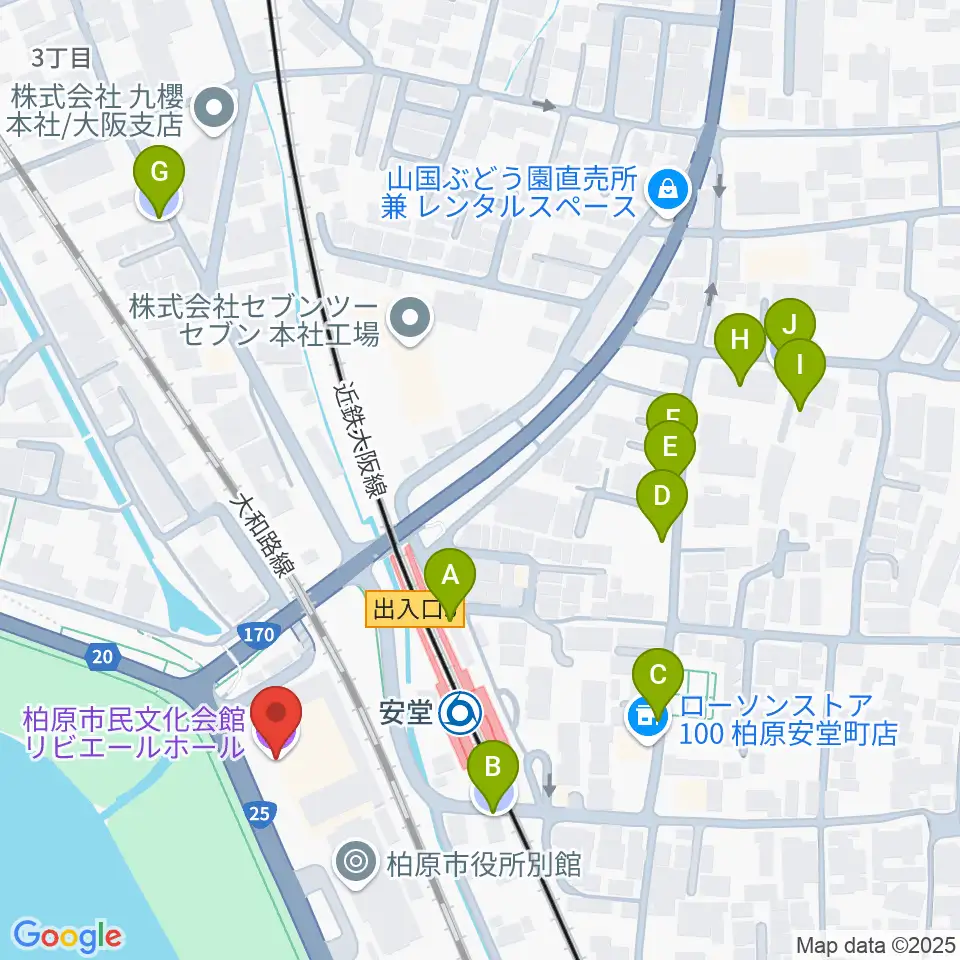リビエールホール 柏原市民文化会館周辺の駐車場・コインパーキング一覧地図