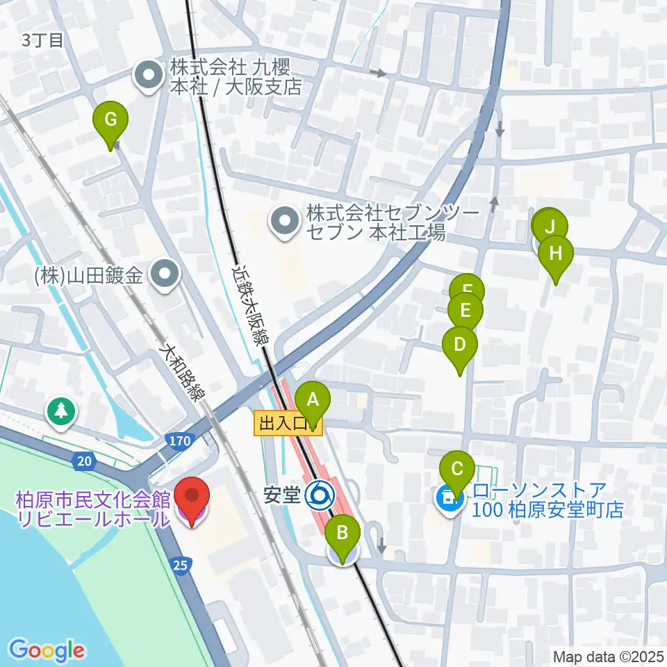 リビエールホール 柏原市民文化会館周辺の駐車場・コインパーキング一覧地図
