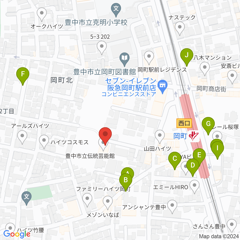 豊中市立伝統芸能館周辺の駐車場・コインパーキング一覧地図