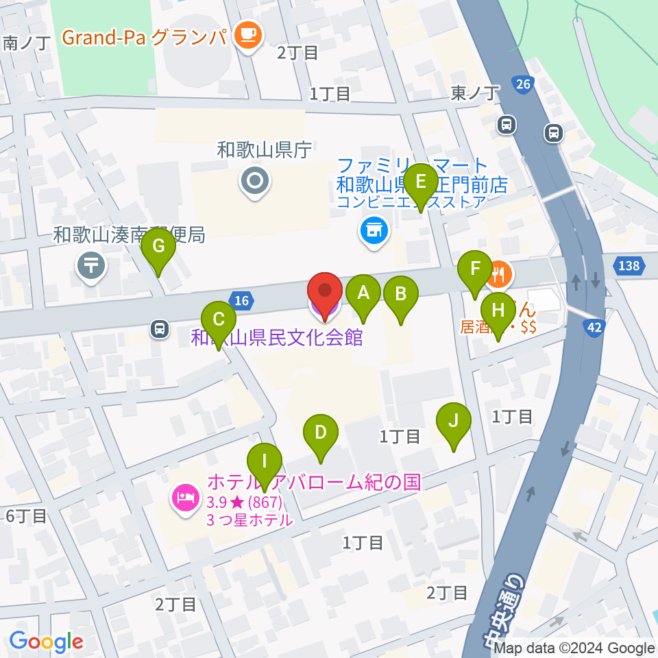 和歌山県民文化会館周辺の駐車場・コインパーキング一覧地図