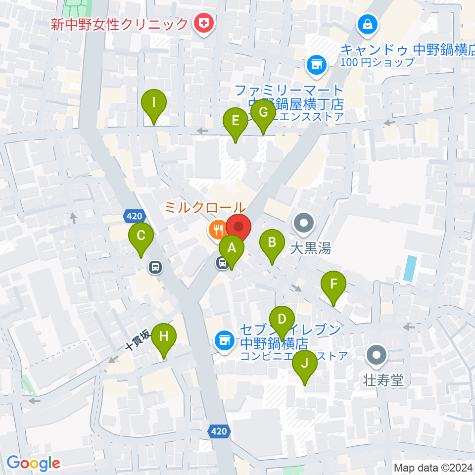 新中野ワニズホール周辺の駐車場・コインパーキング一覧地図