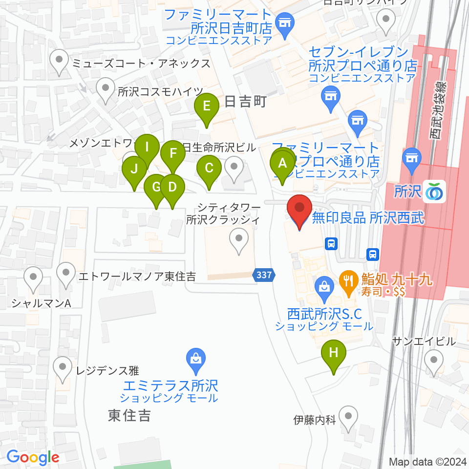 所沢YTJホール周辺の駐車場・コインパーキング一覧地図
