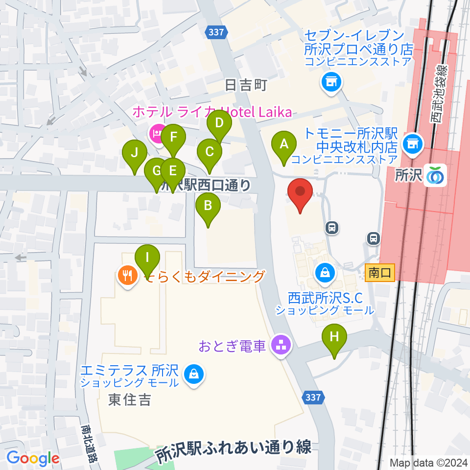 所沢YTJホール周辺の駐車場・コインパーキング一覧地図