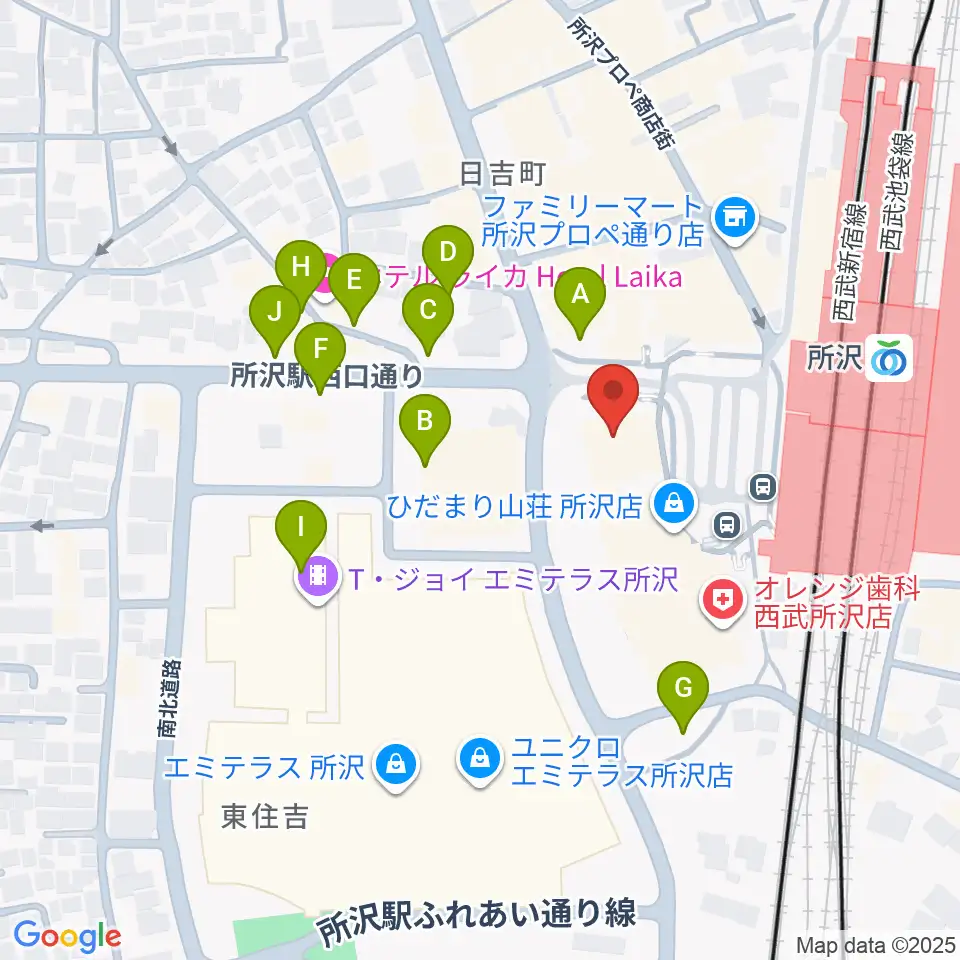 所沢YTJホール周辺の駐車場・コインパーキング一覧地図