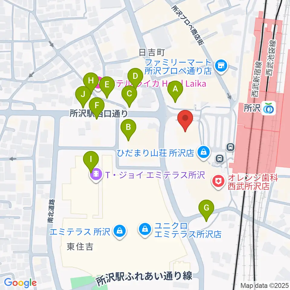 所沢YTJホール周辺の駐車場・コインパーキング一覧地図