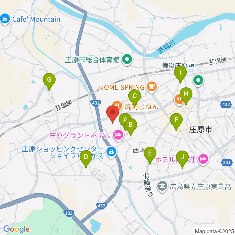 庄原市民会館周辺の駐車場・コインパーキング一覧地図