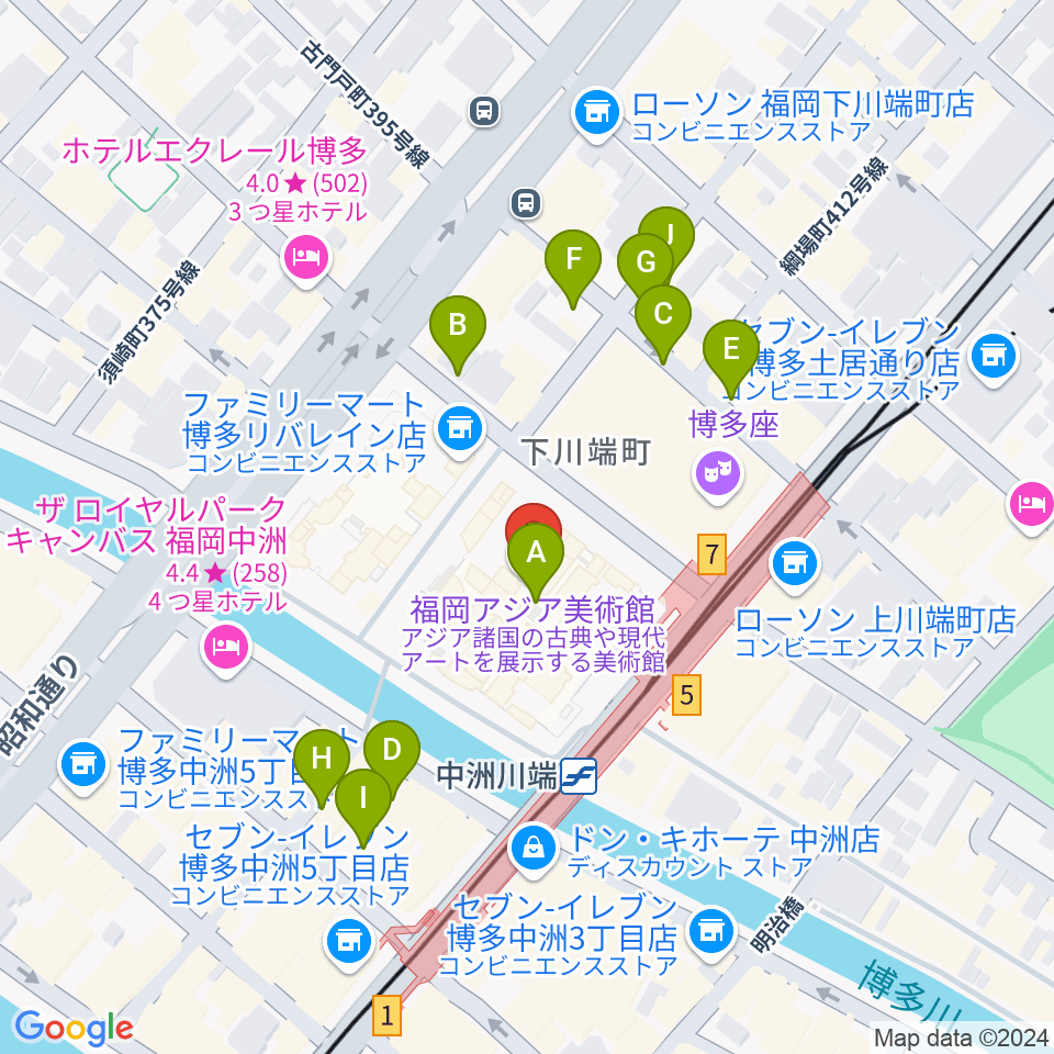 福岡アジア美術館周辺の駐車場・コインパーキング一覧地図