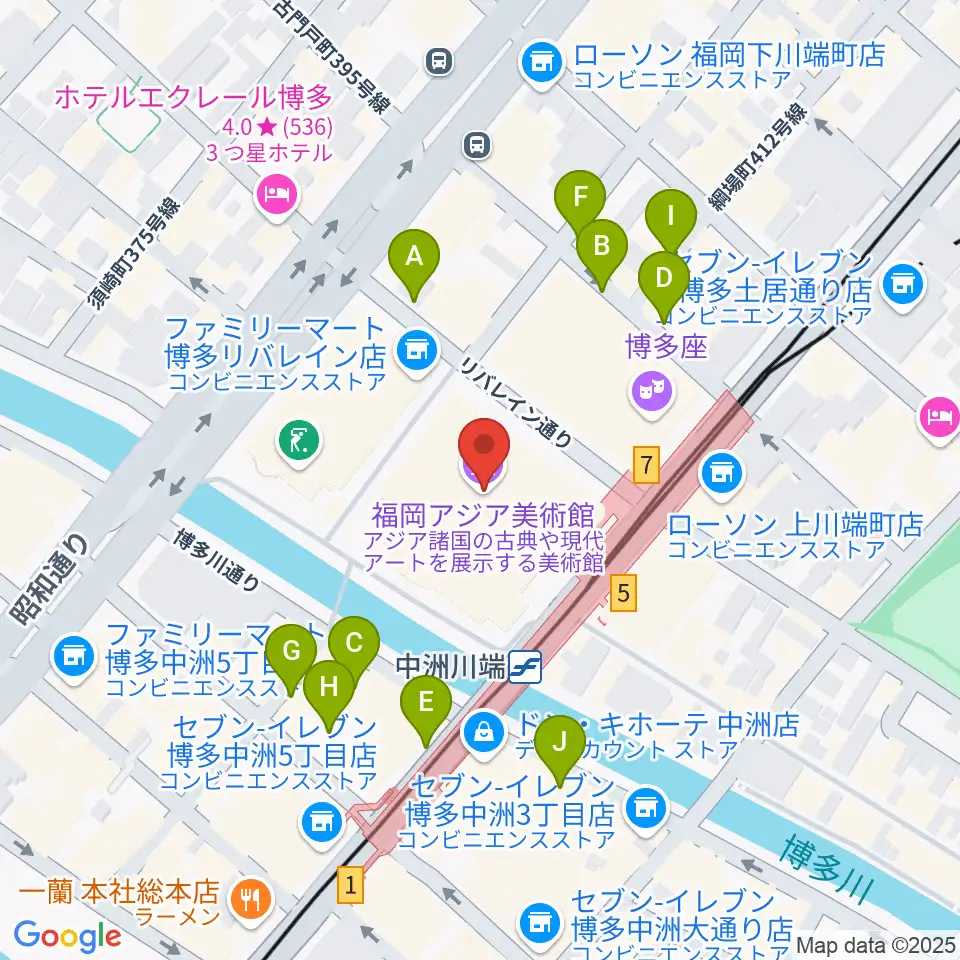 福岡アジア美術館周辺の駐車場・コインパーキング一覧地図
