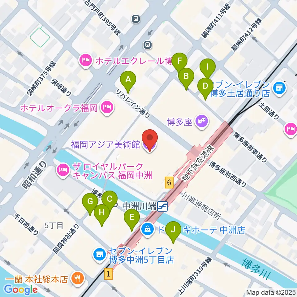 福岡アジア美術館周辺の駐車場・コインパーキング一覧地図
