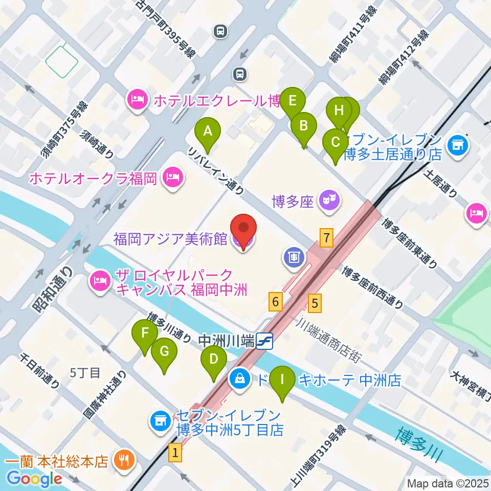 福岡アジア美術館周辺の駐車場・コインパーキング一覧地図