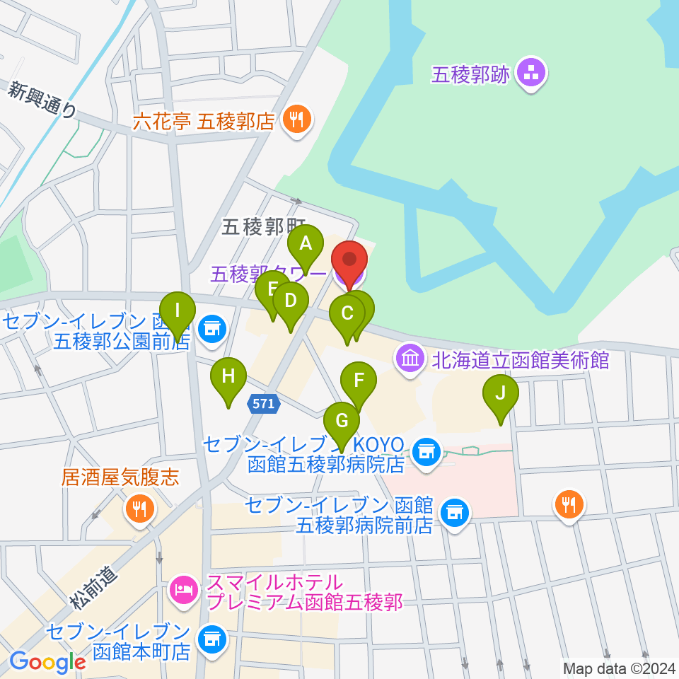 五稜郭タワー周辺の駐車場・コインパーキング一覧地図