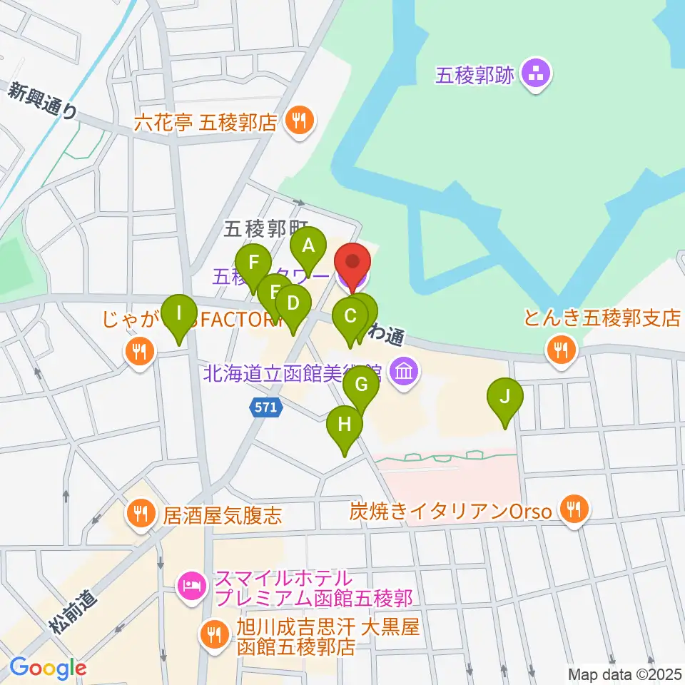 五稜郭タワー周辺の駐車場・コインパーキング一覧地図
