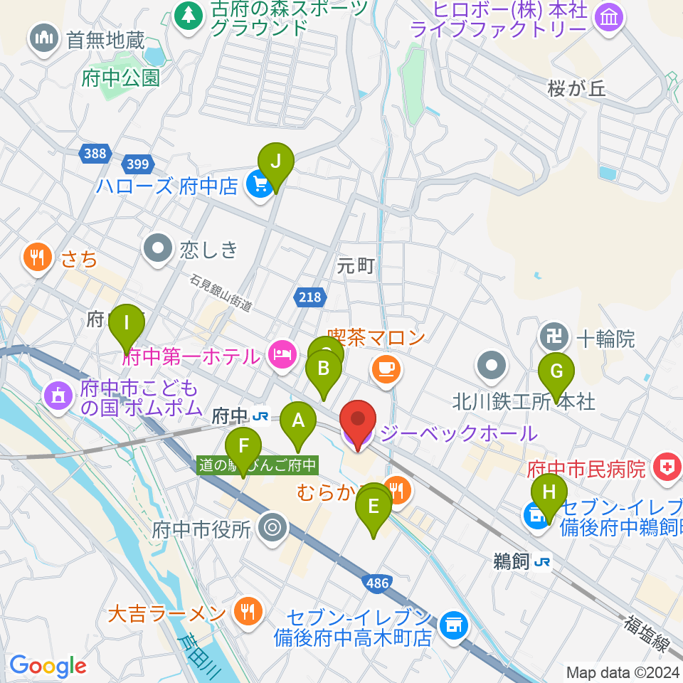 ジーベックホール 府中市文化センター周辺の駐車場・コインパーキング一覧地図