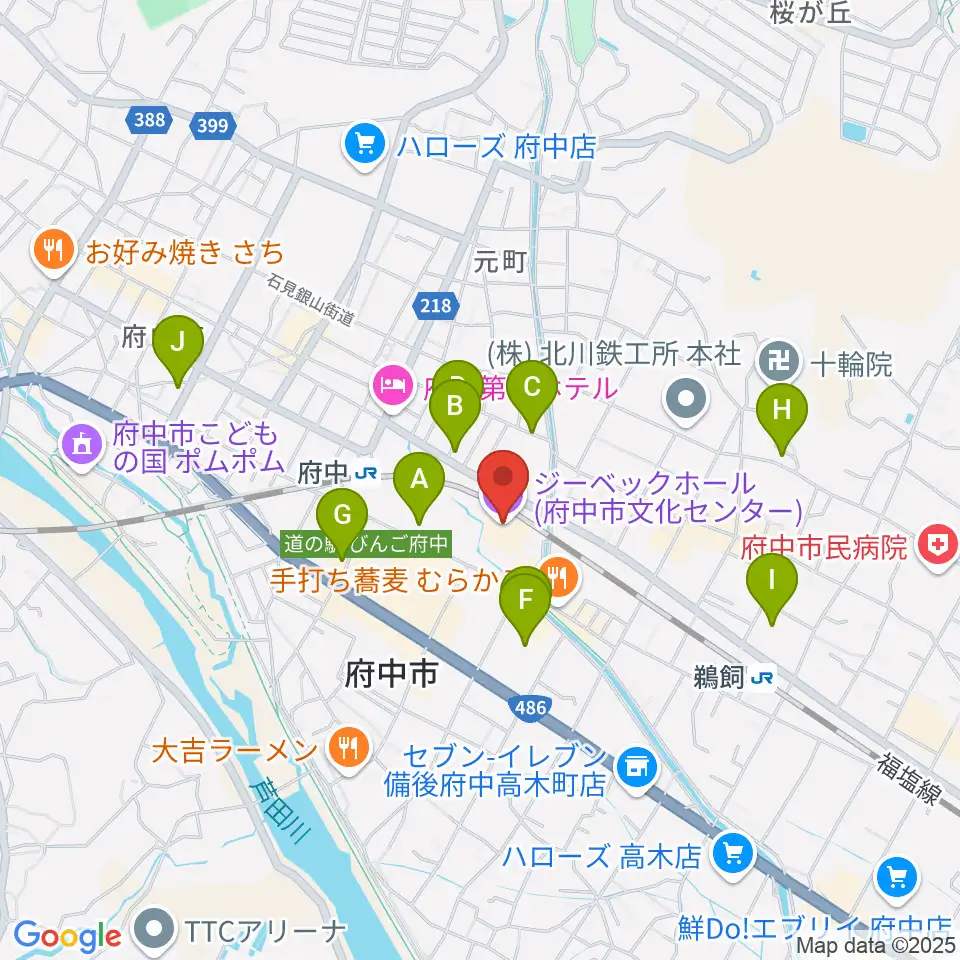 ジーベックホール周辺の駐車場・コインパーキング一覧地図