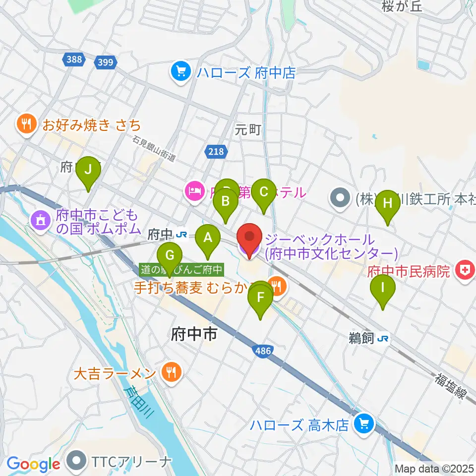 ジーベックホール周辺の駐車場・コインパーキング一覧地図