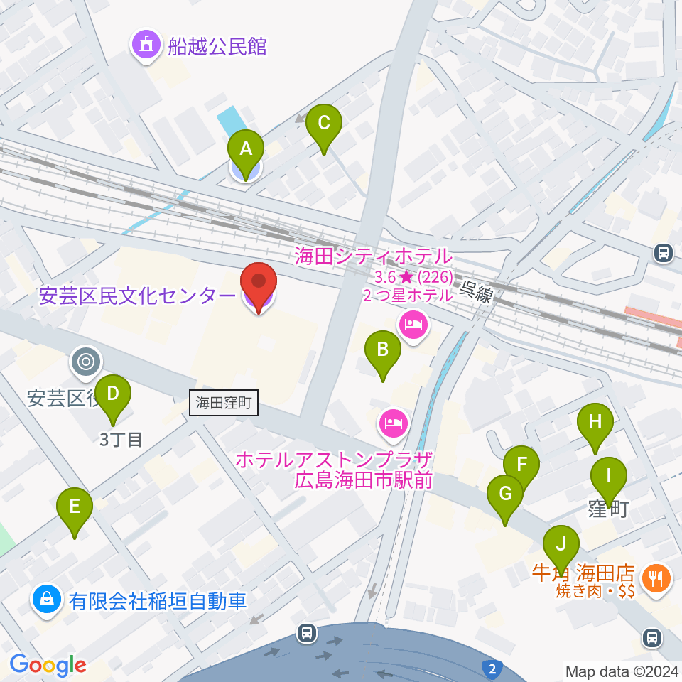 安芸区民文化センター周辺の駐車場・コインパーキング一覧地図