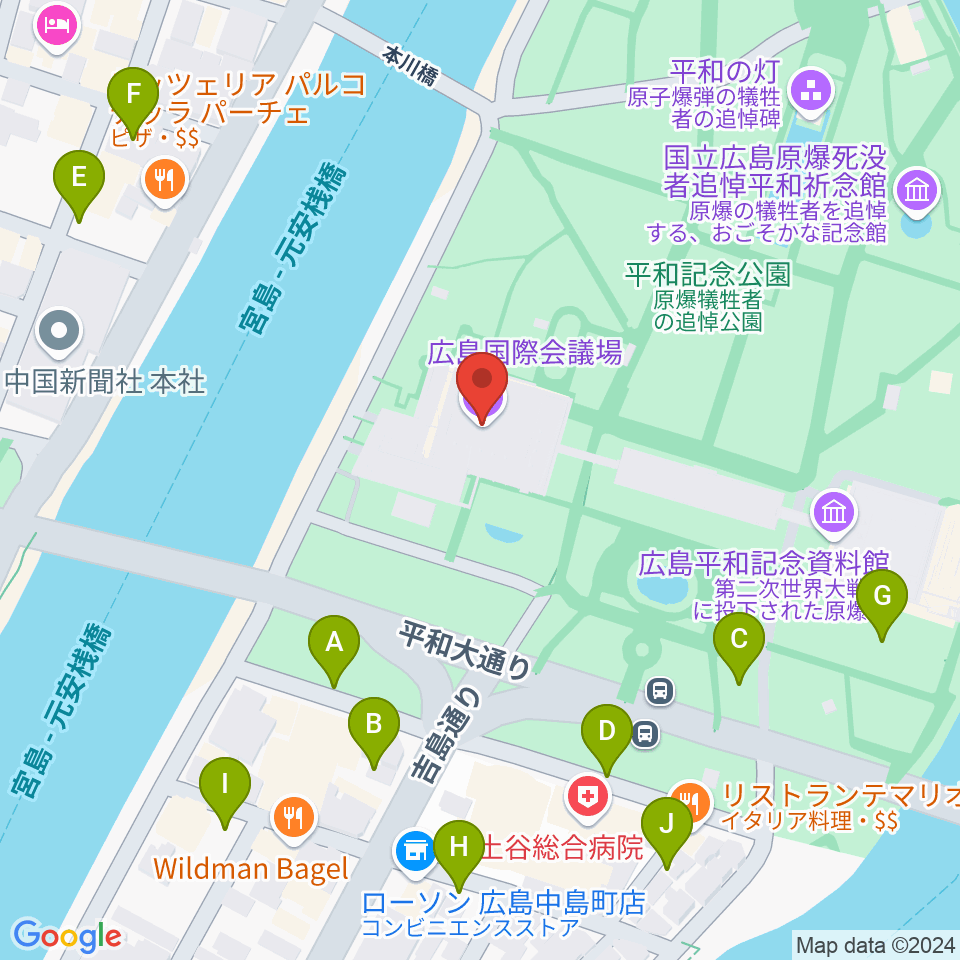 広島国際会議場フェニックスホール周辺の駐車場・コインパーキング一覧地図