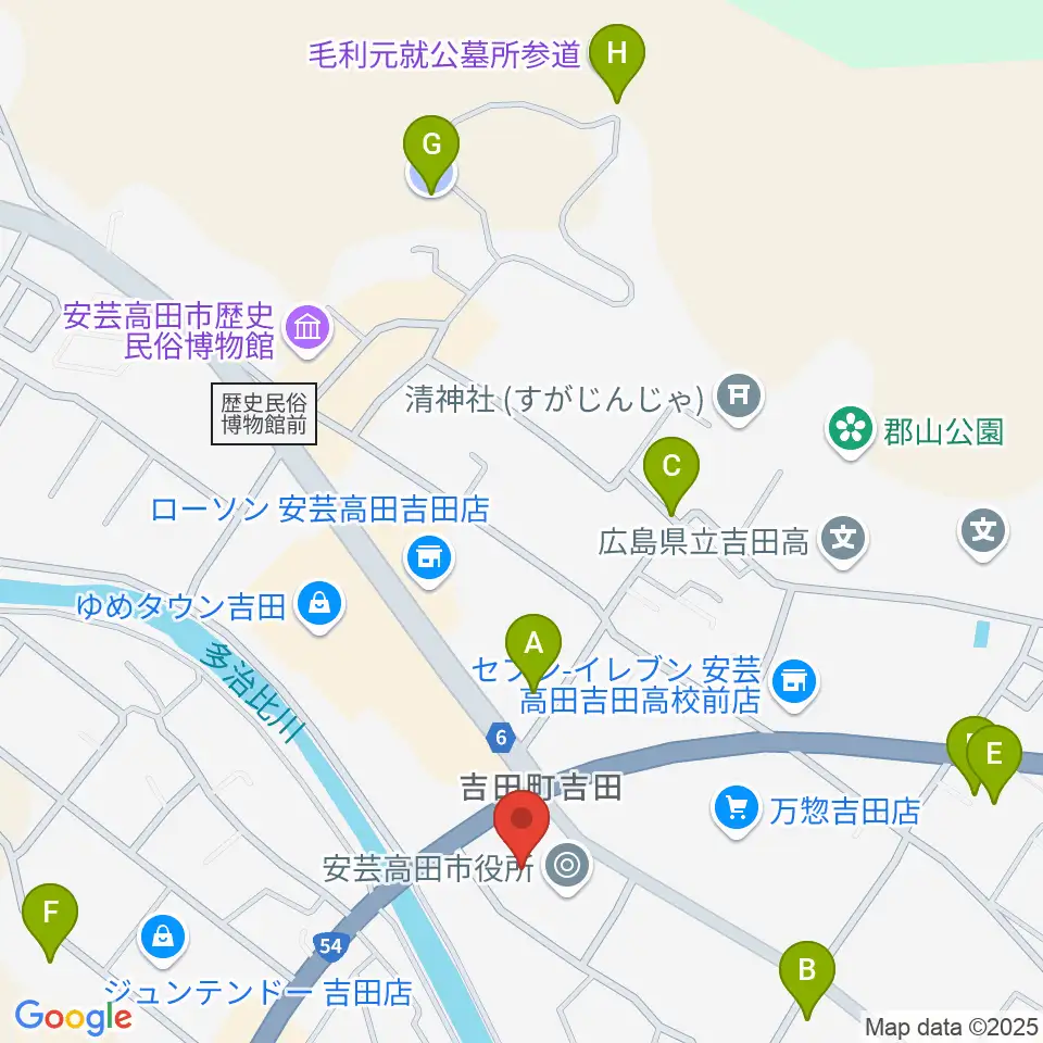 安芸高田市民文化センター クリスタルアージョ周辺の駐車場・コインパーキング一覧地図