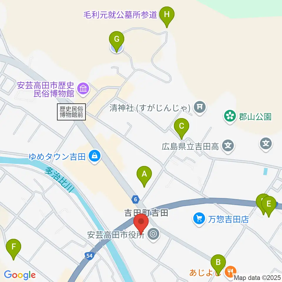 安芸高田市民文化センター クリスタルアージョ周辺の駐車場・コインパーキング一覧地図