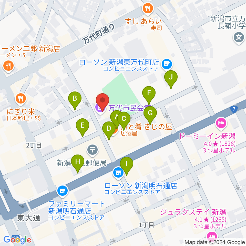 新潟市万代市民会館周辺の駐車場・コインパーキング一覧地図