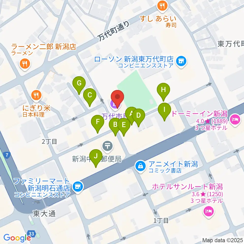 新潟市万代市民会館周辺の駐車場・コインパーキング一覧地図