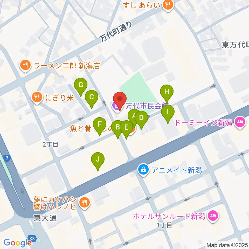 新潟市万代市民会館周辺の駐車場・コインパーキング一覧地図