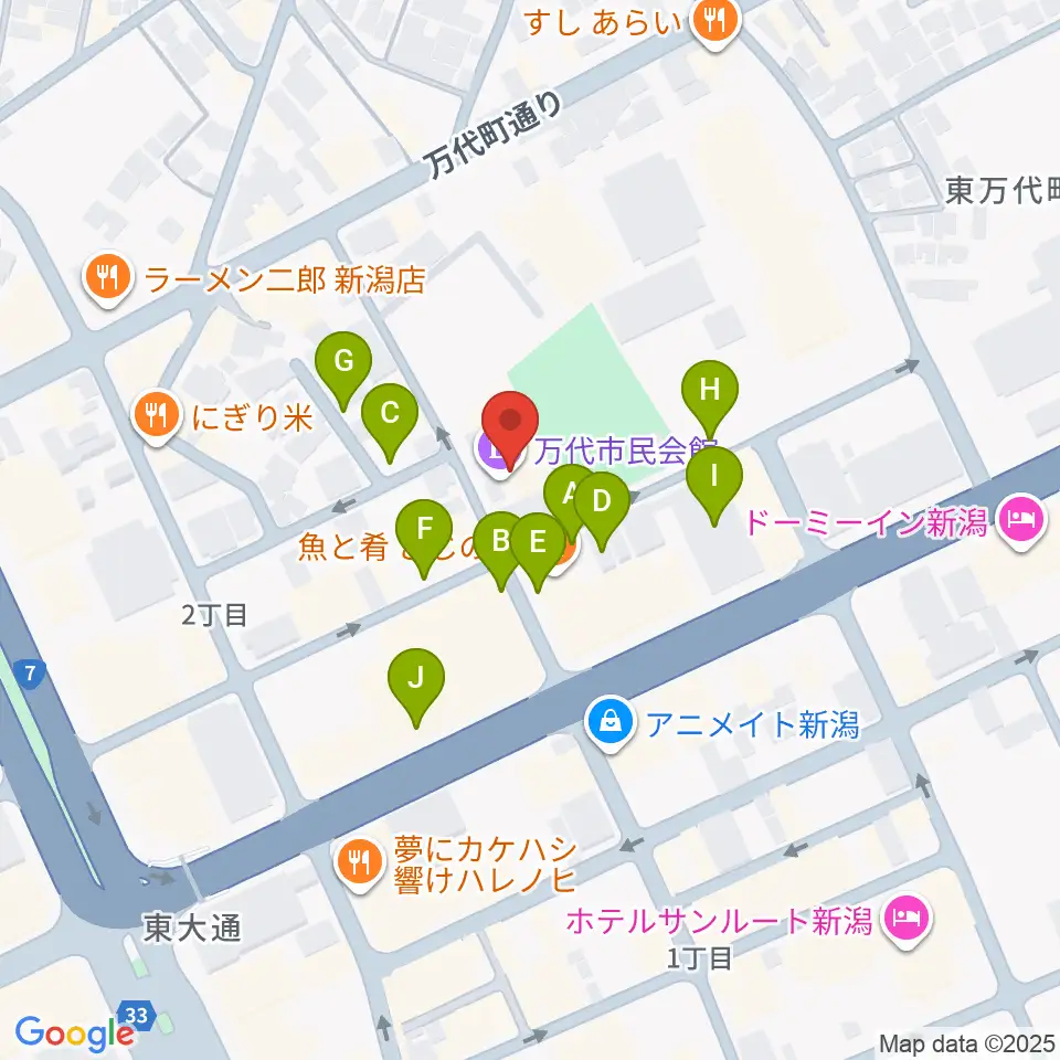 新潟市万代市民会館周辺の駐車場・コインパーキング一覧地図
