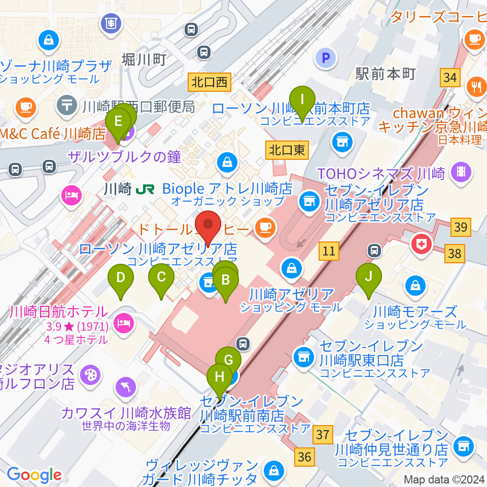 よみうりカルチャー川崎周辺の駐車場・コインパーキング一覧地図