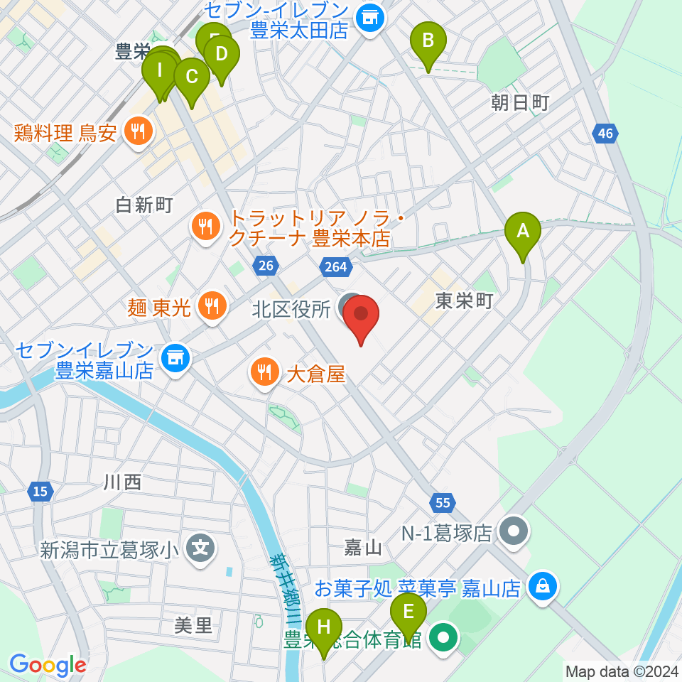 新潟市北区文化会館周辺の駐車場・コインパーキング一覧地図