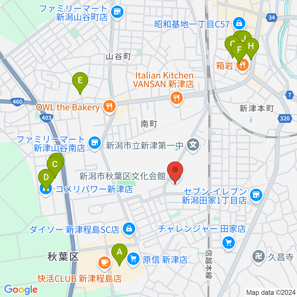 新潟市秋葉区文化会館周辺の駐車場・コインパーキング一覧地図