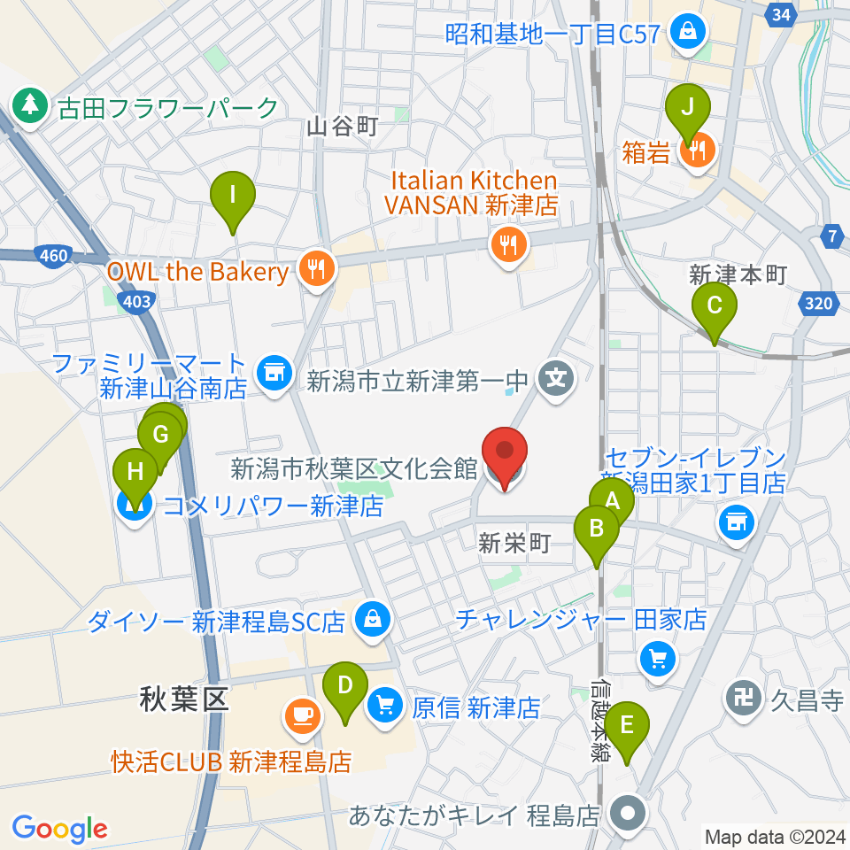 新潟市秋葉区文化会館周辺の駐車場・コインパーキング一覧地図