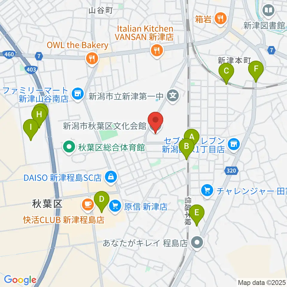 新潟市秋葉区文化会館周辺の駐車場・コインパーキング一覧地図