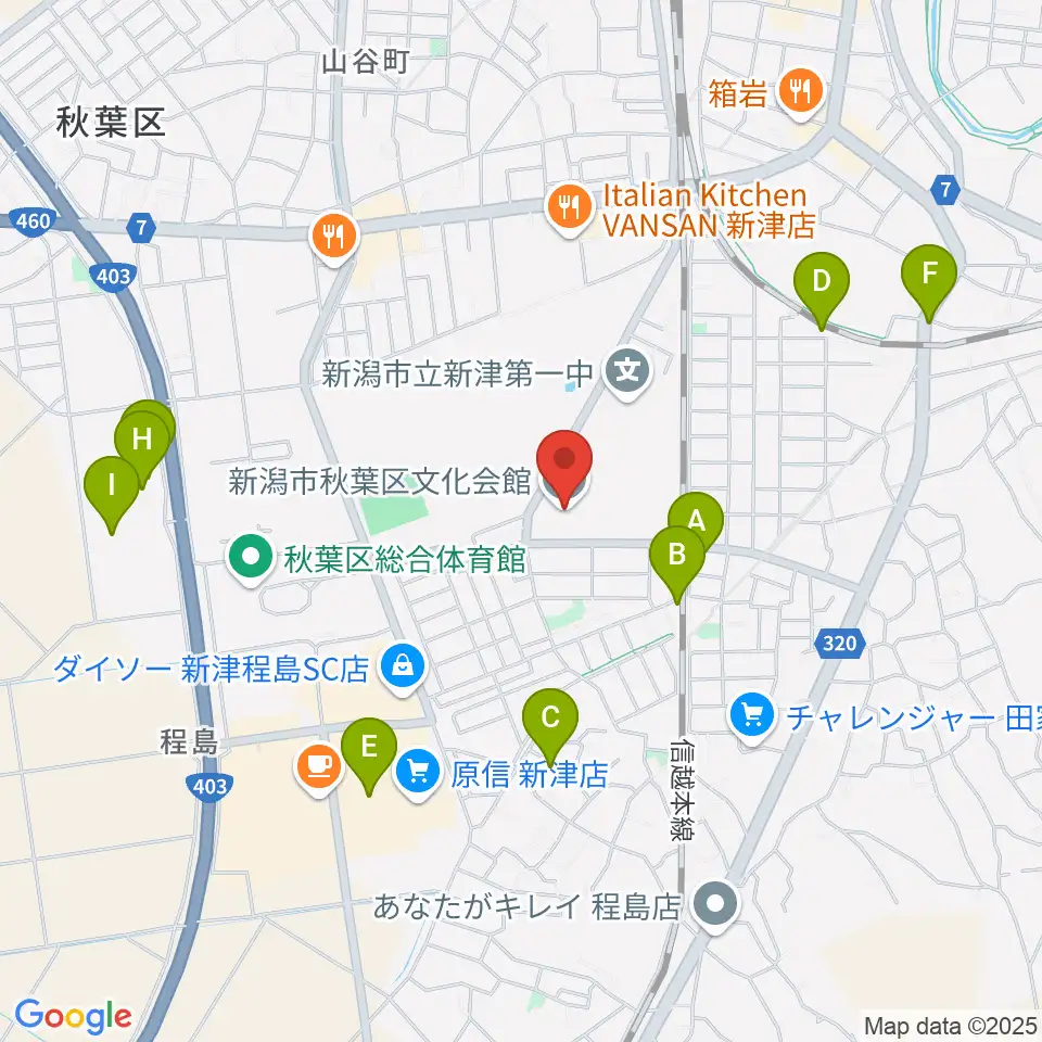 新潟市秋葉区文化会館周辺の駐車場・コインパーキング一覧地図