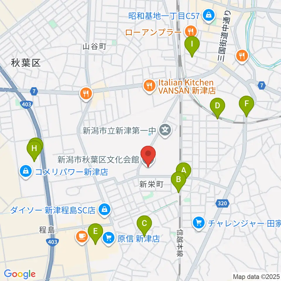 新潟市秋葉区文化会館周辺の駐車場・コインパーキング一覧地図