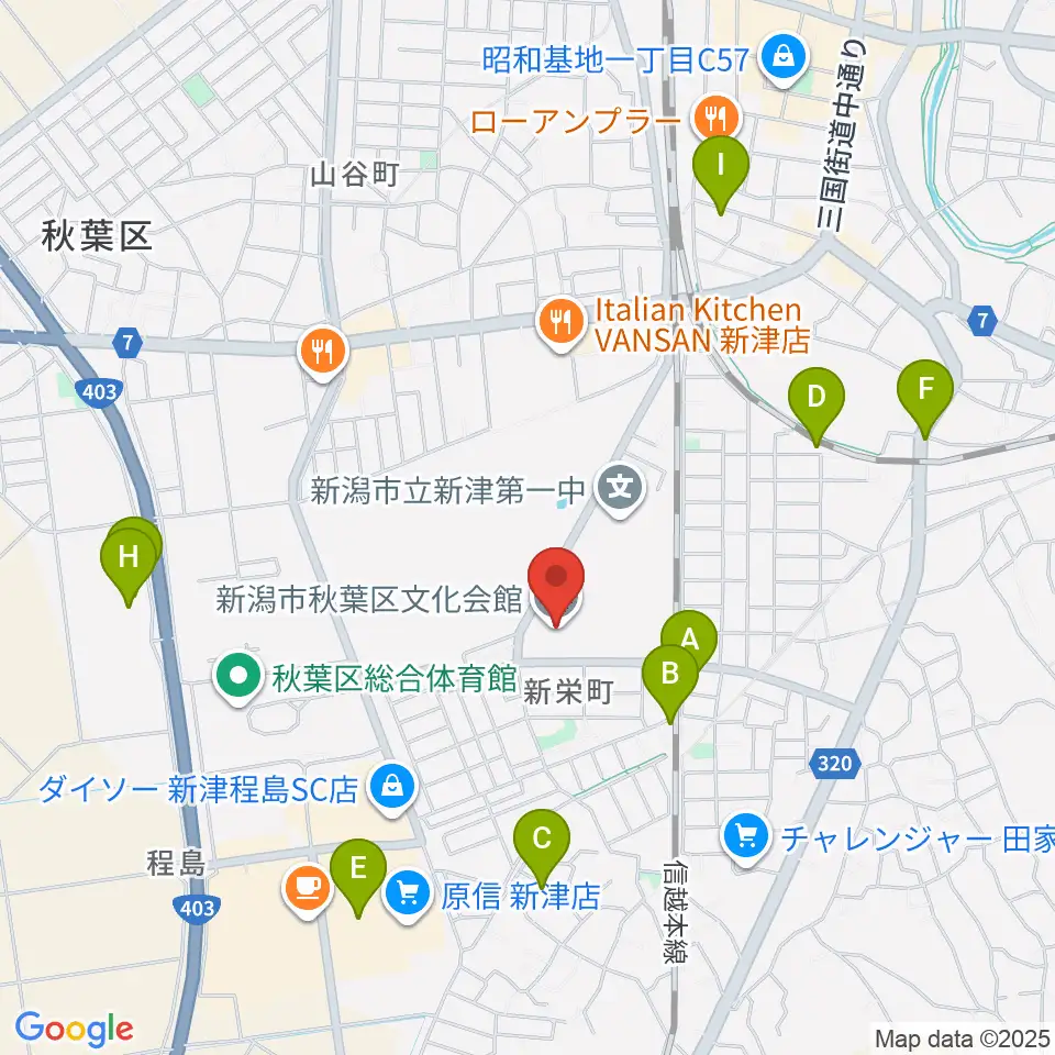 新潟市秋葉区文化会館周辺の駐車場・コインパーキング一覧地図