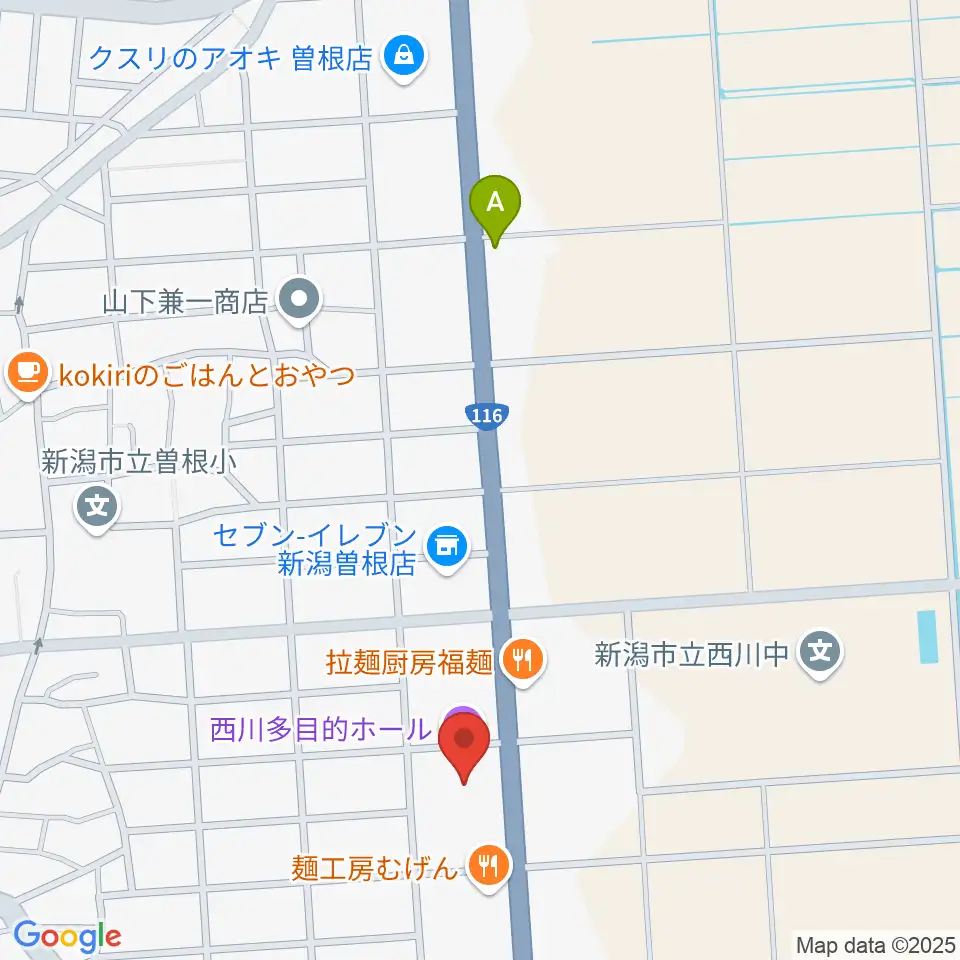 西川多目的ホール周辺の駐車場・コインパーキング一覧地図