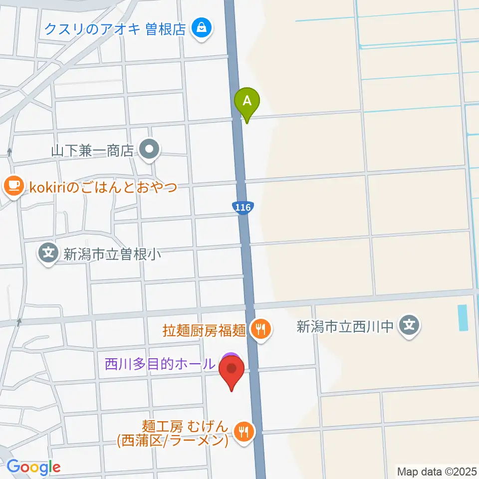 西川多目的ホール周辺の駐車場・コインパーキング一覧地図