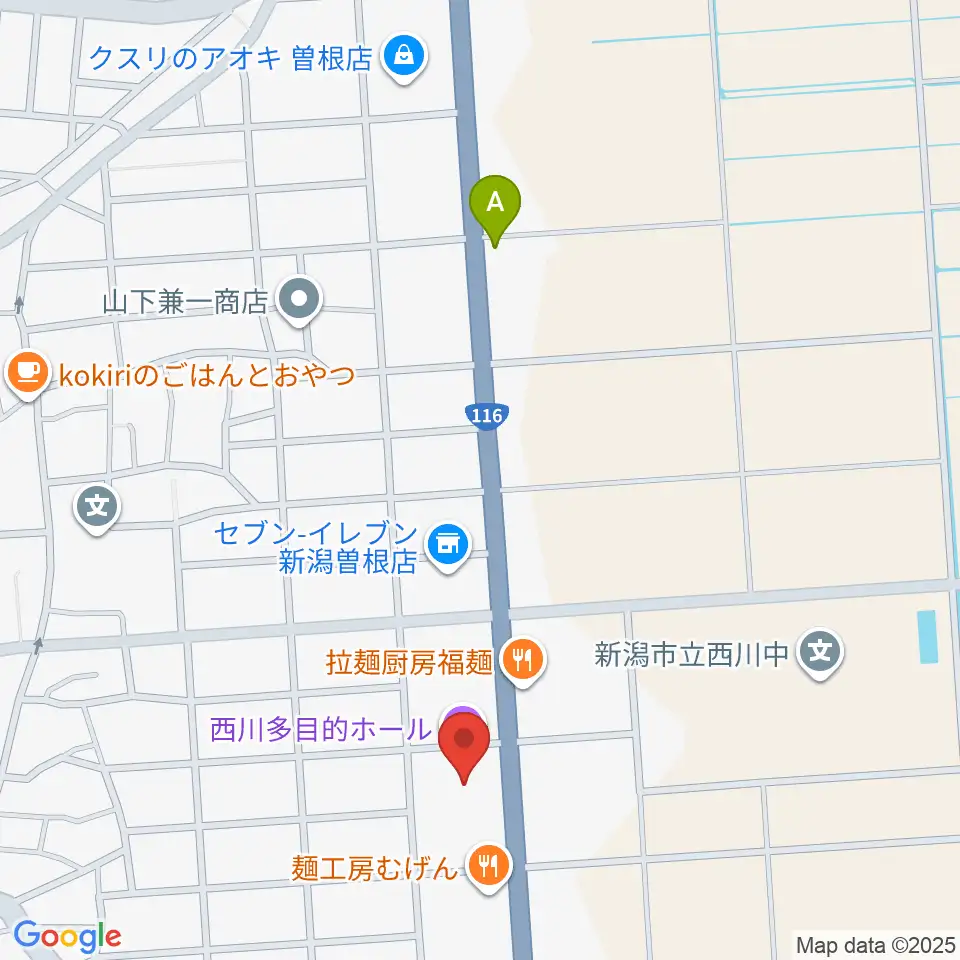 西川多目的ホール周辺の駐車場・コインパーキング一覧地図