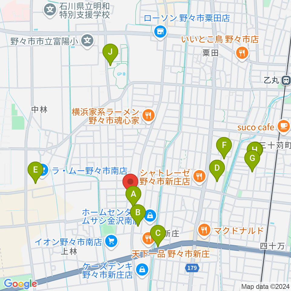 うつのみやカルチャーセンター野々市上林教室周辺の駐車場・コインパーキング一覧地図